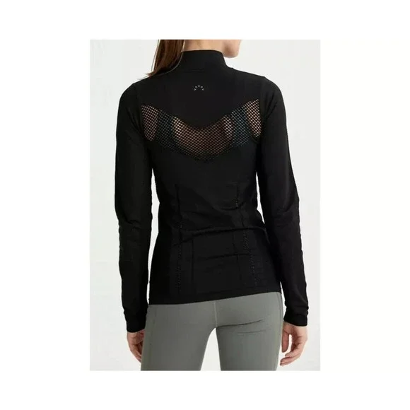 Varley Poinsettia Full Zip Jacket Sz XXS/XS Fitted Black Perforated Mesh - Picture 2 of 15